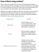 A screenshot of a portion of the cookie policy from Slack