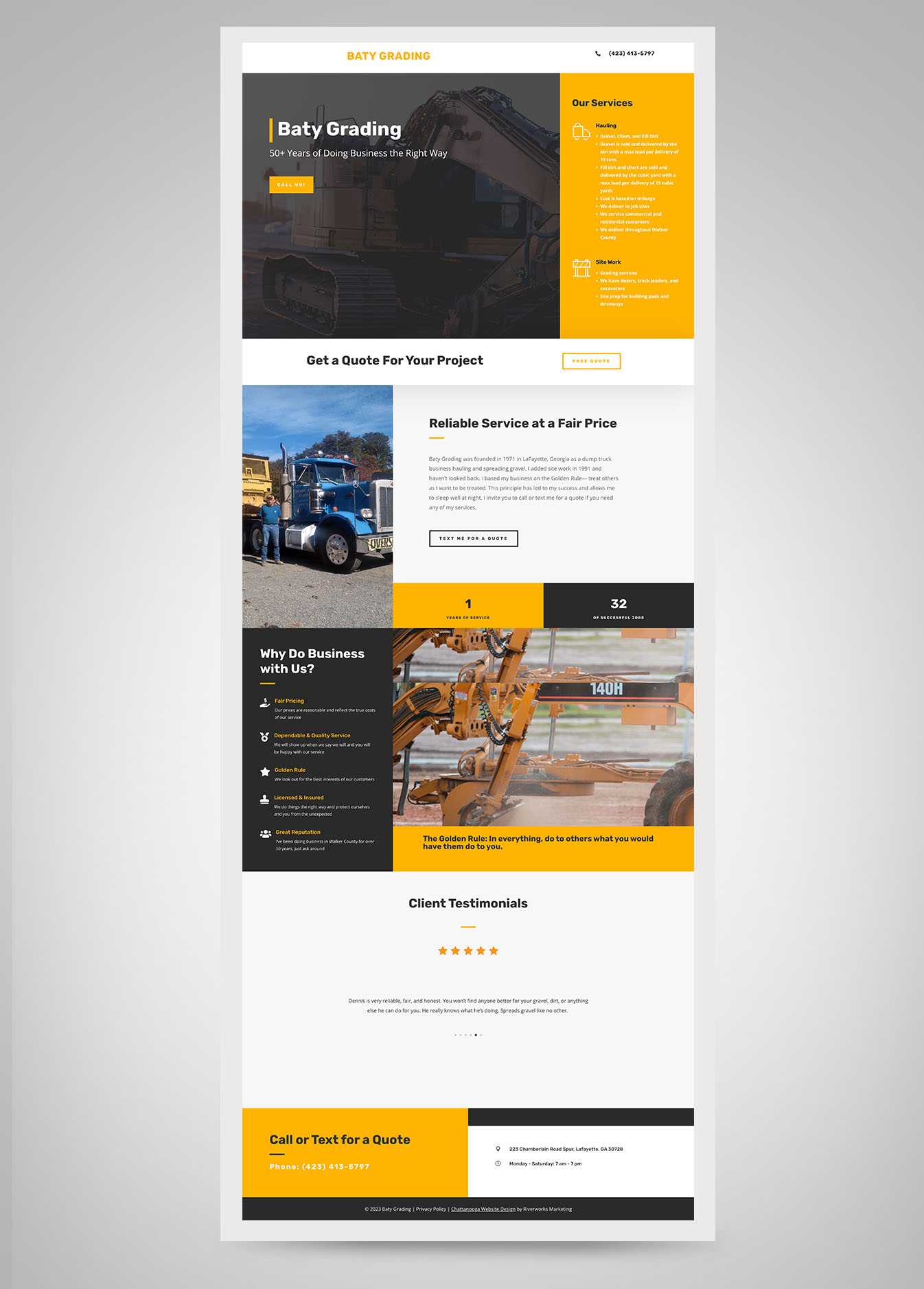 Landing Page design Chattanooga for Baty Grading